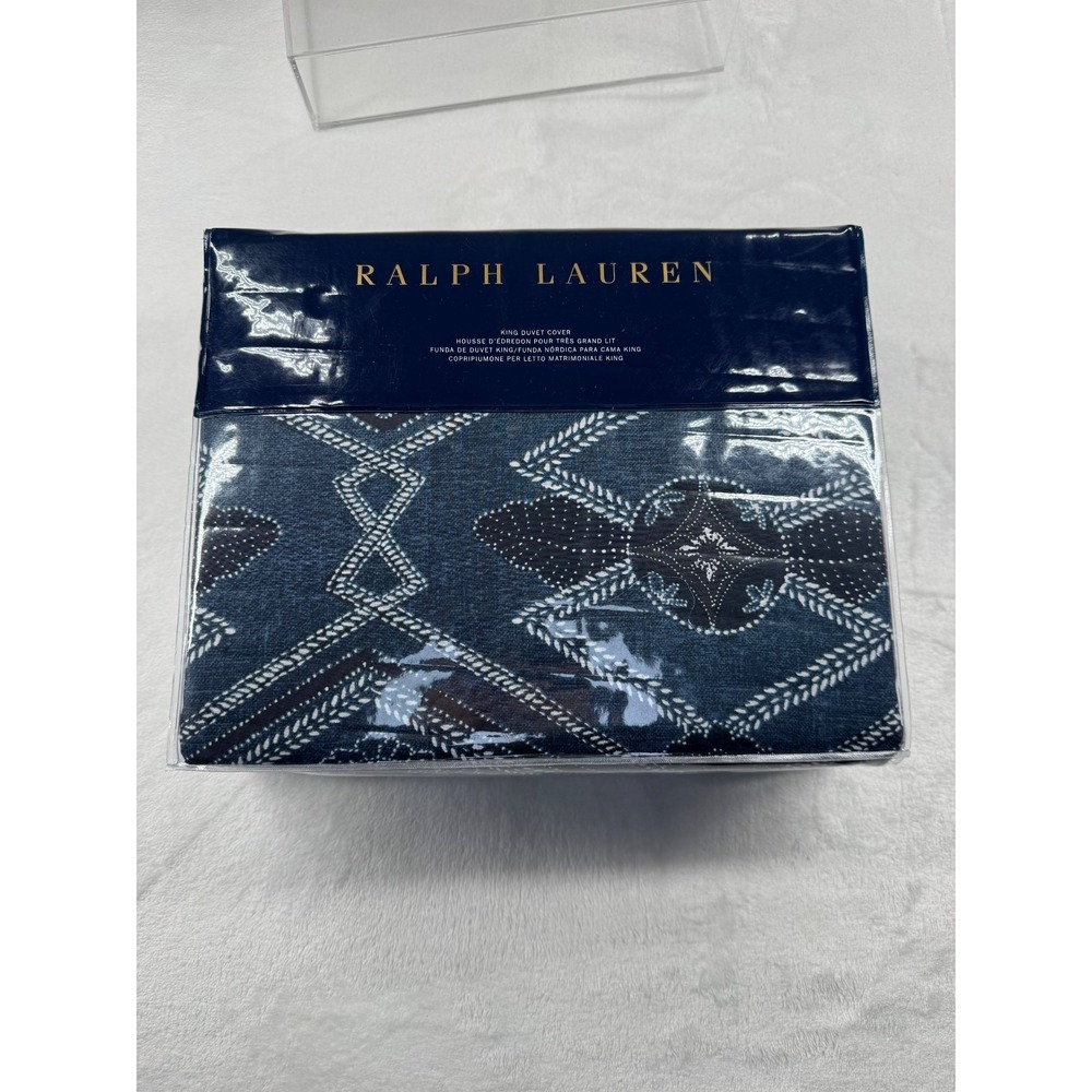 Ralph Lauren Avery Navy‎ Blue Geometric Pattern Queen Duvet Cover - 108 x 96 in